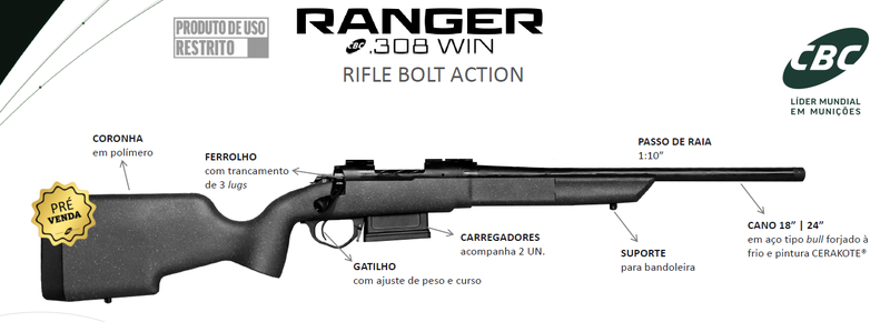Rifle CBC Ranger .308 Win 24” Oxidado Bolt Action