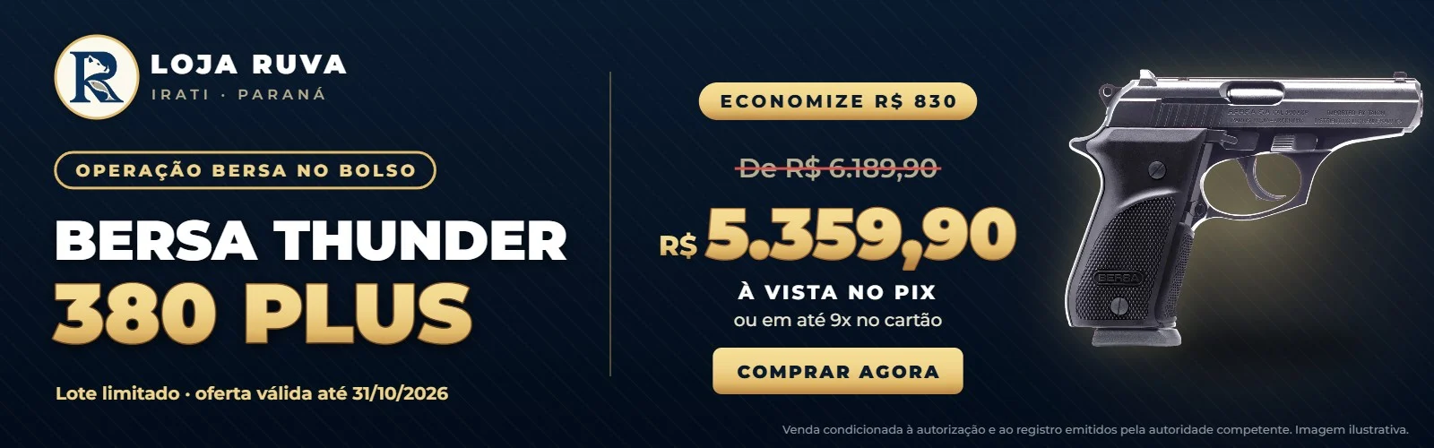 Oferta: Pistola Bersa Thunder 380 Plus por R$ 5.359,90 à vista no PIX — Loja RUVA